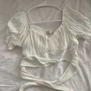 White Off The Shoulder Crop Top With Wrap Tie